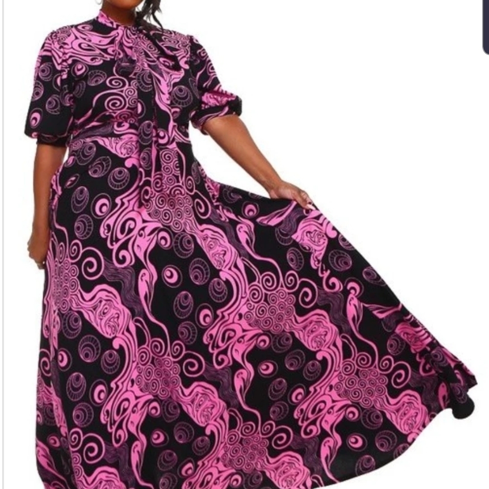 EUC Chic Swirl Pattern Maxi Dress in Pink and Black Size 3X